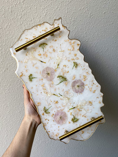 Custom Floral Resin Geode Tray Large